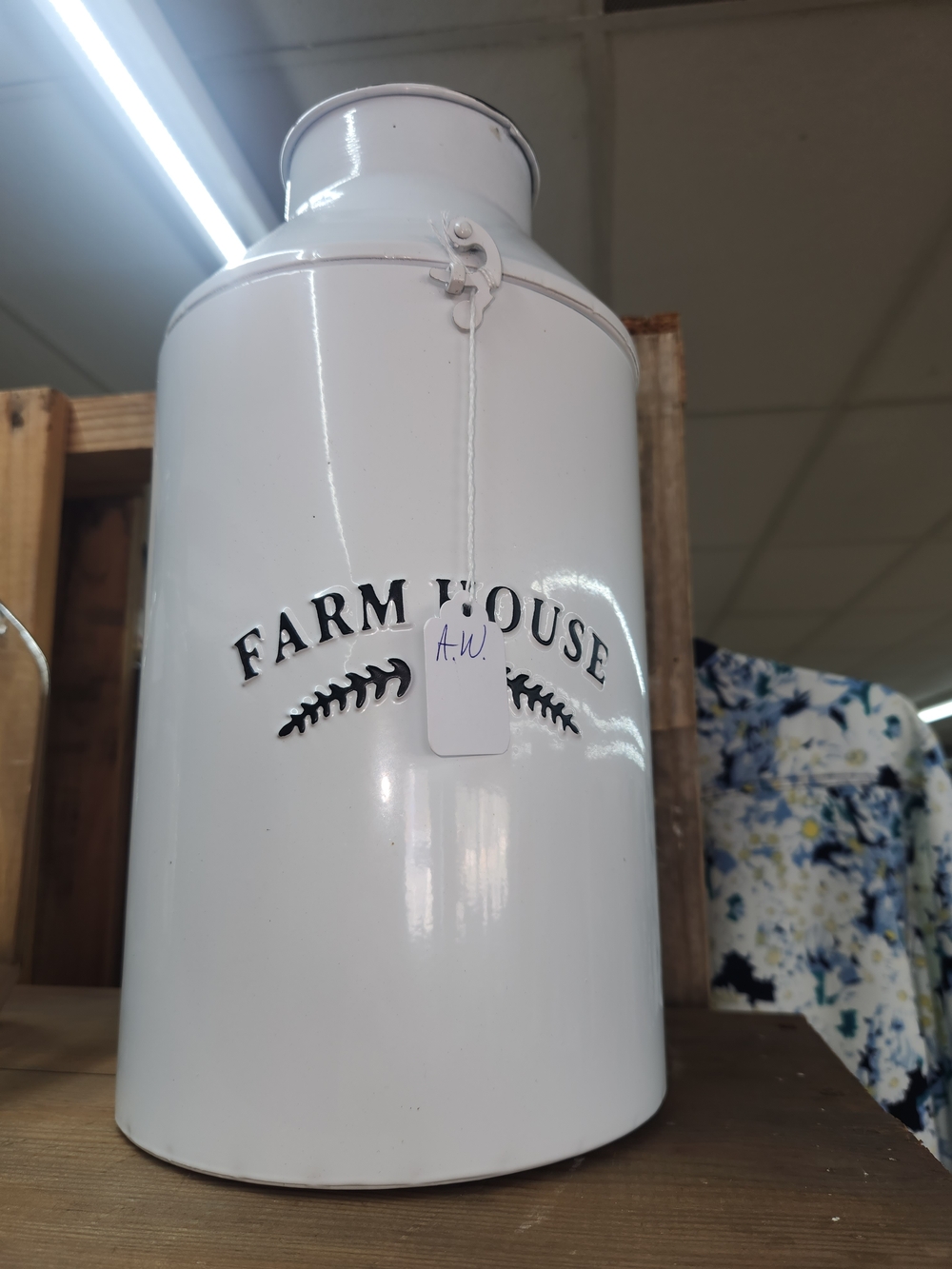 Farmhouse White Metal Milk Can